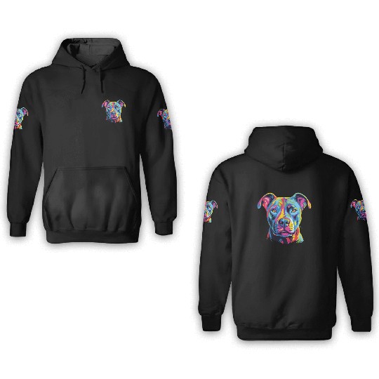 Watercolor Colorful American Pit Bull Terrier 3D Hoodies