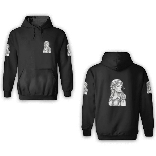 Viking female hairstyles grayscale 3D Hoodies