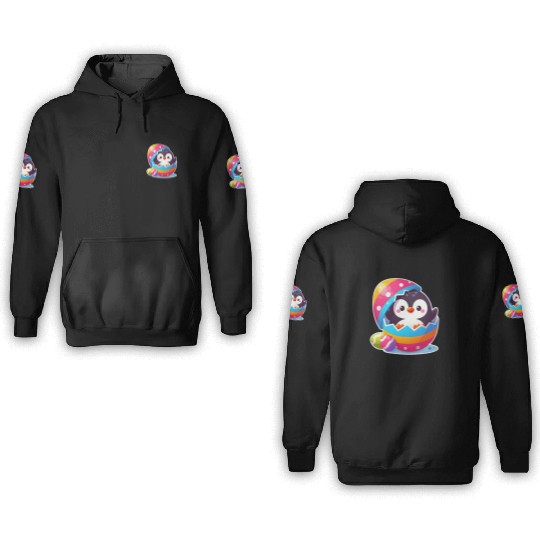 Penguin hatches from colorful Easter egg 3D Hoodies