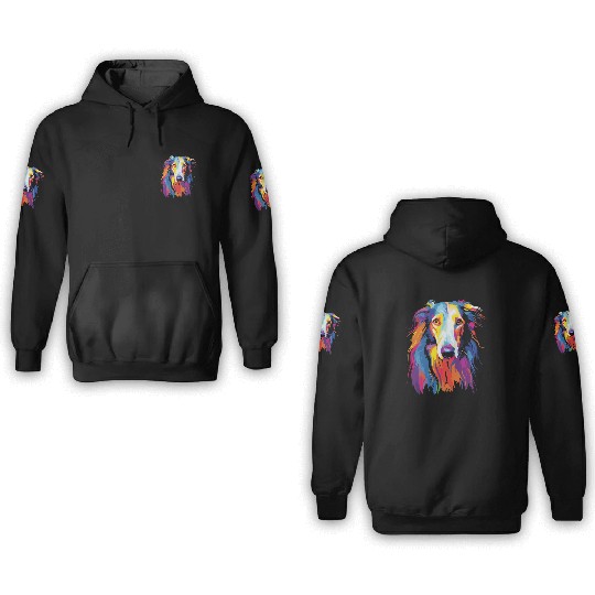 Watercolor Colorful Russian Greyhound 3D Hoodies