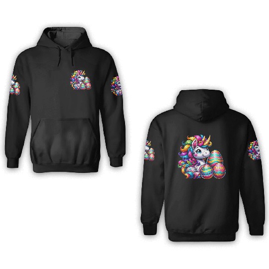 Easter Unicorn & Colorful Eggs 3D Hoodies