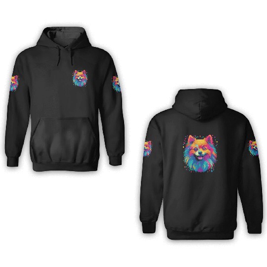 Watercolor Colorful Pomeranian 3D Hoodies