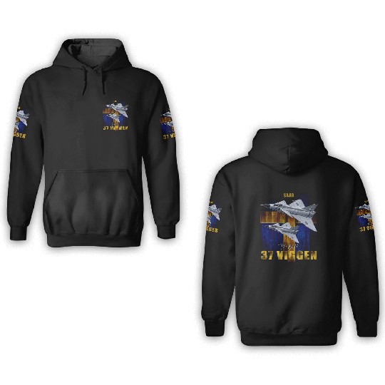 Saab 37 Viggen Swedish Multi Combat Aircraft 3D Hoodies