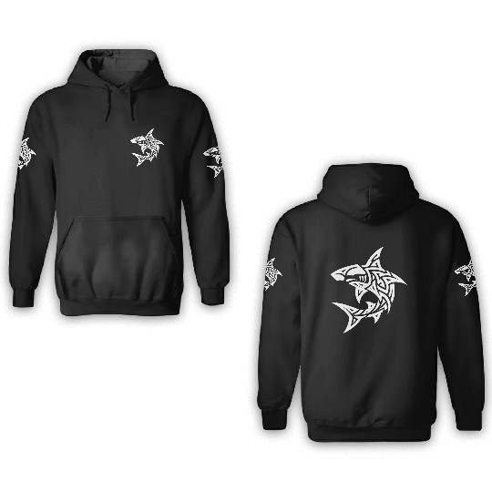 Tribal Hammerhead Shark Style Diver Fan Tattoo 3D Hoodies