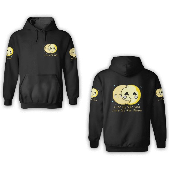 Live By The Sun Love By The Moon, Cartoon Sun Moon 3D Hoodies