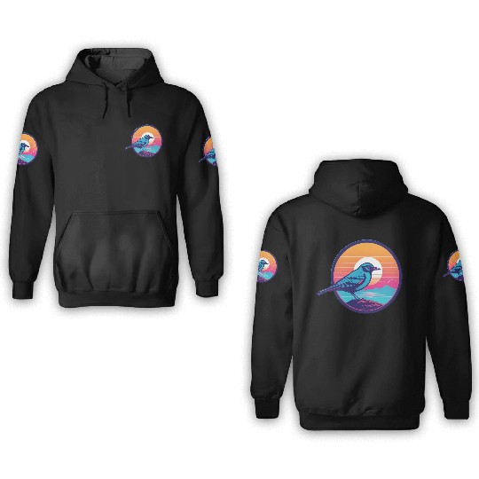 Synthwave Blue Bird 3D Hoodies