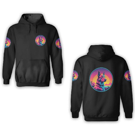 Synthwave German Shepherd 1 3D Hoodies