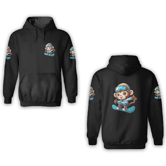 Monkey Chimpanzee Snowboarder Winter Sports 3D Hoodies