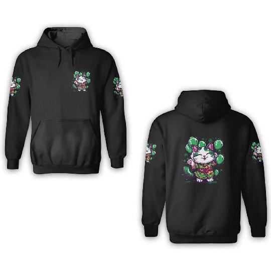 Kawaii St Patricks Day Cat With Balloons 3D Hoodies