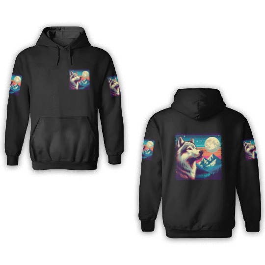 Retro Wolf Gazing at the Moon 3D Hoodies
