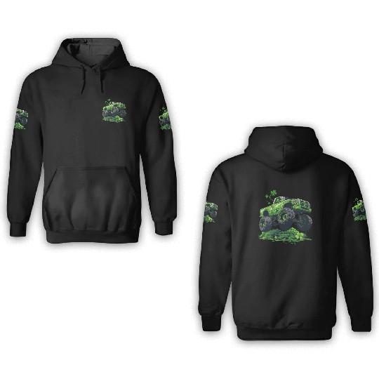 Monster Truck Shamrock Toddler Boys St Patricks 3D Hoodies