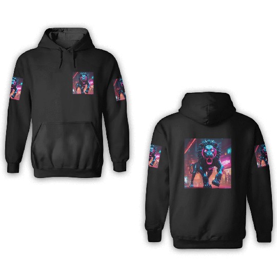 Ultra definição de lion biônico ambiente cyberpunk 3D Hoodies