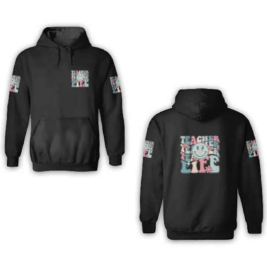 Teacher Life Happy Face Teachers Day Retro 3D Hoodies
