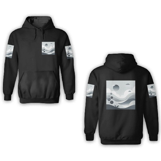"Tranquil Monochrome Horizon" 3D Hoodies