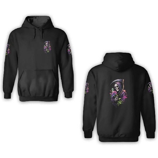 Grim Reaper Holding Sweet Pea flower 3D Hoodies