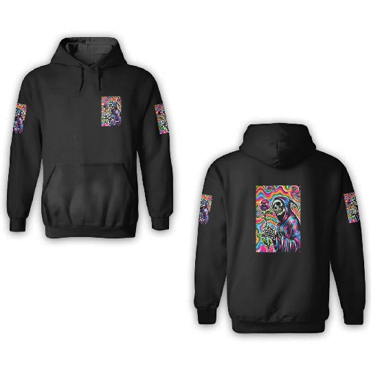 Psychedelic Grim Reaper Holding Sweet Pea Flower 3D Hoodies