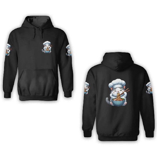 Kawaii Anime Whimsical Cat Japanese Ramen Noodles 3D Hoodies