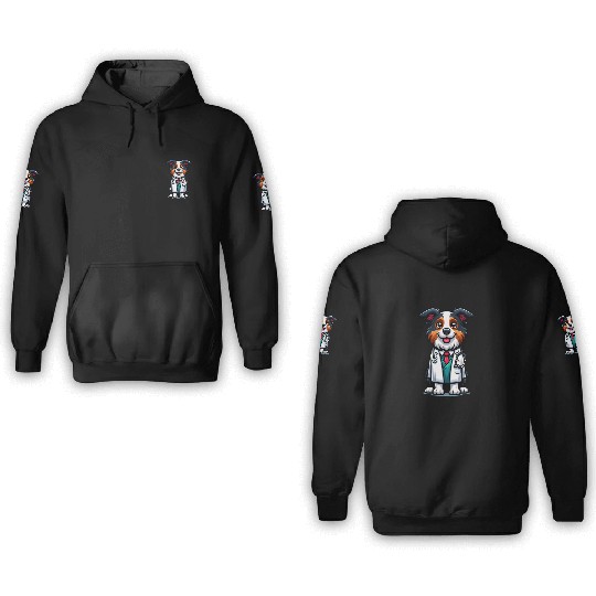 Border Collie as a Doctor, funny dog 3D Hoodies