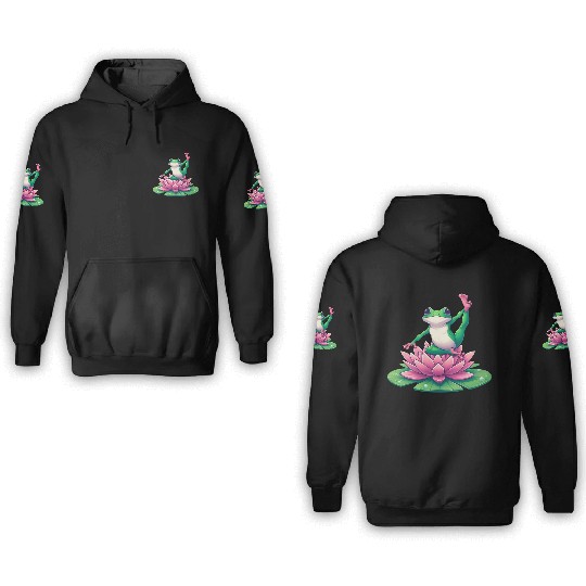 Frog Yoga Meditation on Water Lily 3D Hoodies