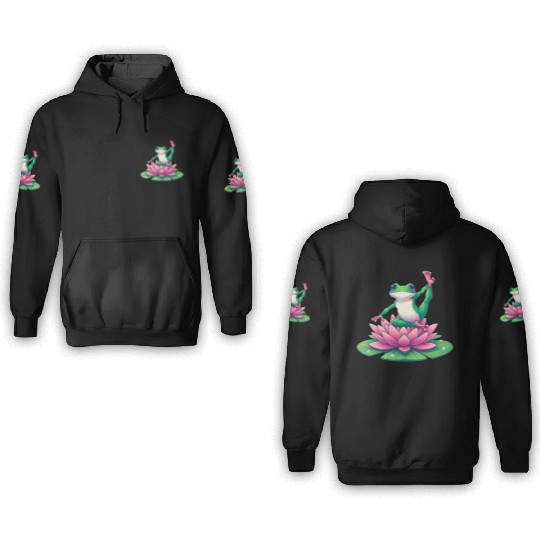 Frog Yoga Meditation on Water Lily 3D Hoodies