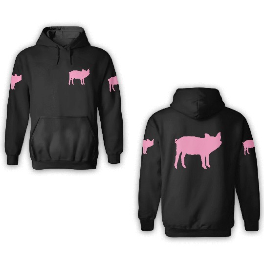 Pig Silhouette I Love pigs pink piggy piglet 3D Hoodies