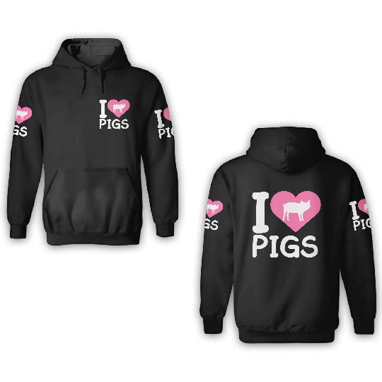 I Love Pigs pig heart piggy piglet silhouette 3D Hoodies