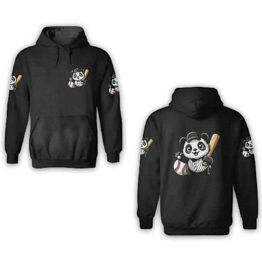 Panda Baseball Player in Action 3D Hoodies