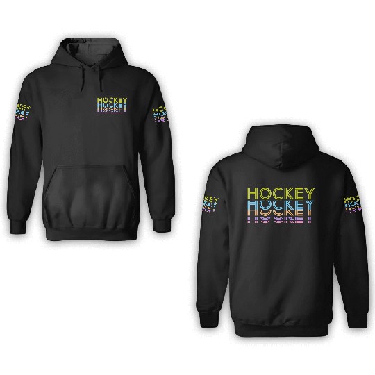 Hockey Colorful Typography 3D Hoodies