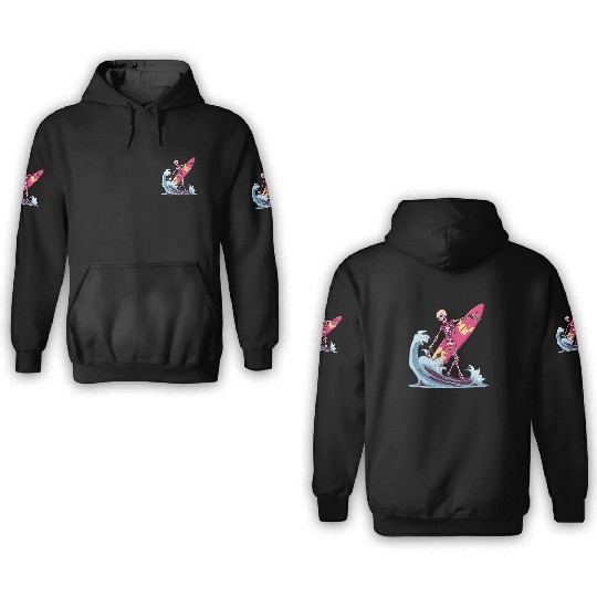 Surfer Skeleton Beach Summer Vibes 3D Hoodies