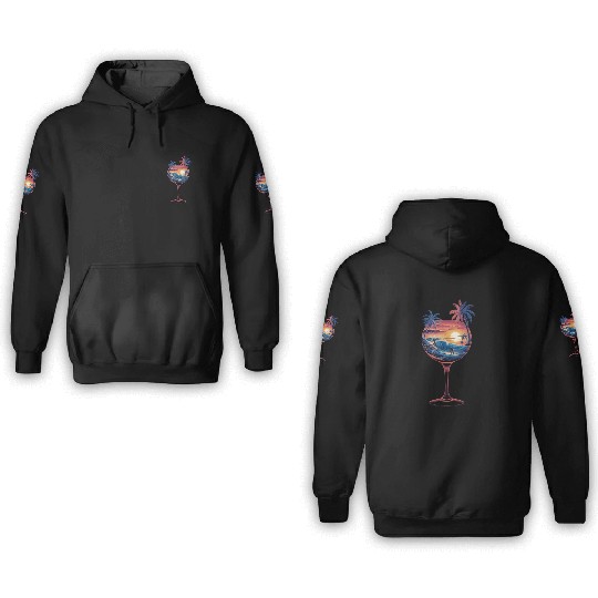 Tropical Sunset Surf - Wine Glass Escape 3D Hoodies