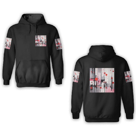 Red Black Light Pink and Gray Dots and Lines 3D Hoodies