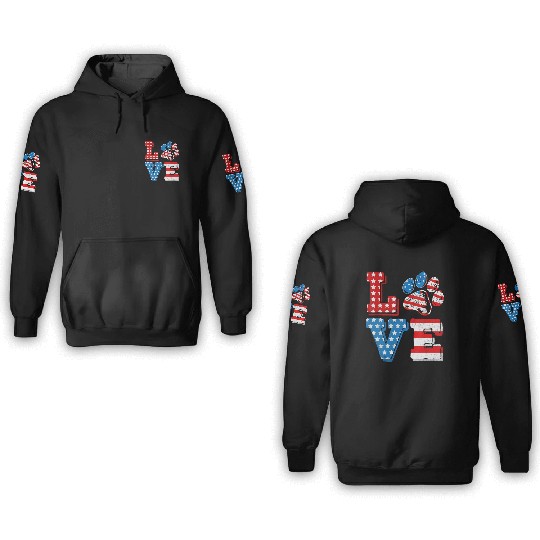 US Flag Patriotic Dog Cat Paw Print 4th Of July 3D Hoodies