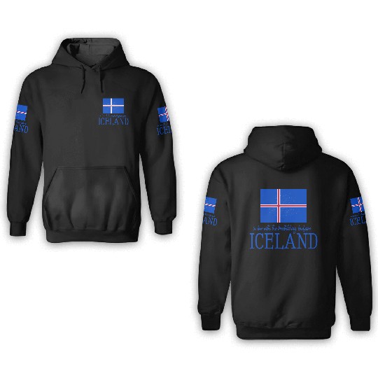 Nordic Flag Illustration with Icelandic Text 3D Hoodies