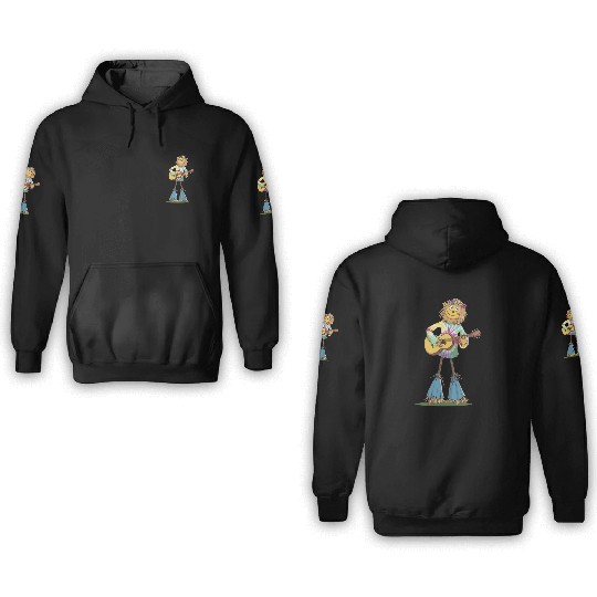 Hippie Scarecrow Playing Guitar 3D Hoodies