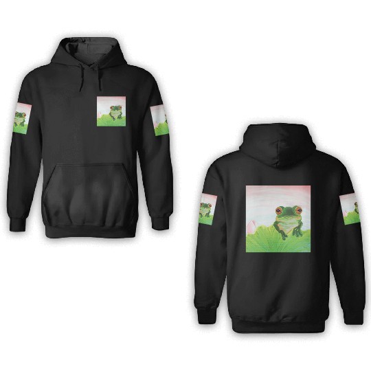 Green Frog Relaxing in the Pond 3D Hoodies