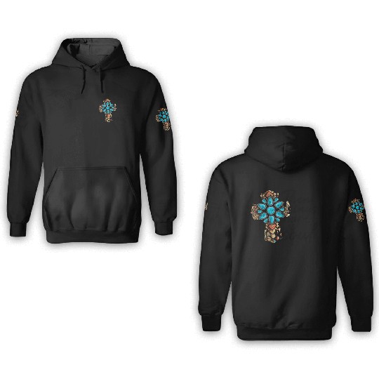 Turquoise Cross Western Aztec Art 3D Hoodies