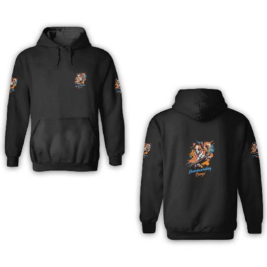 Skateboarding Corgi Adventure 3D Hoodies