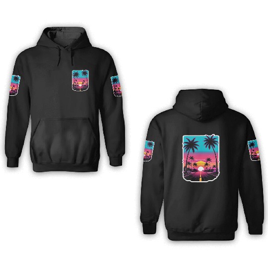 Lonely Road to Miami Sunset Vaporwave 80s 3D Hoodies