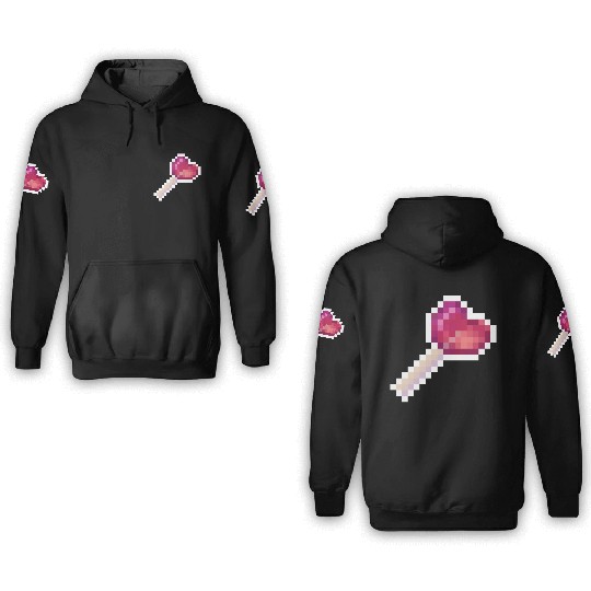 Pixel Art Sprite Cute Heart Lollipop 3D Hoodies