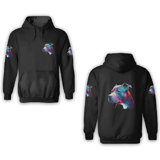 Blue Nose Pitbull Neon Face Origami 3D Hoodies