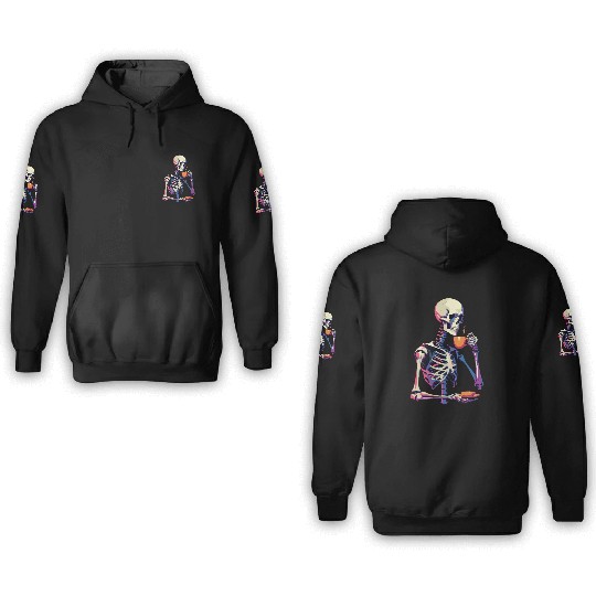Skeleton Drinking Tea and Coffee Lover Design 3D Hoodies