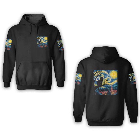 Starry Night Cat Art Premium 3D Hoodies
