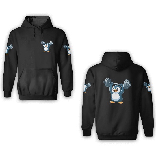 Penguin barbell workout fitness bodybuilder gym 3D Hoodies