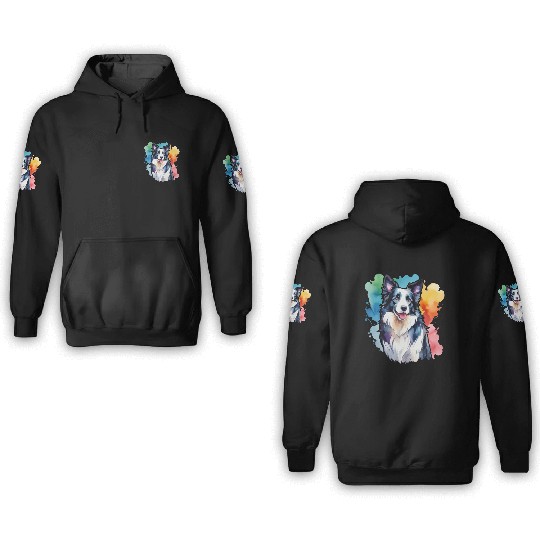 Border Collie Watercolor 3D Hoodies