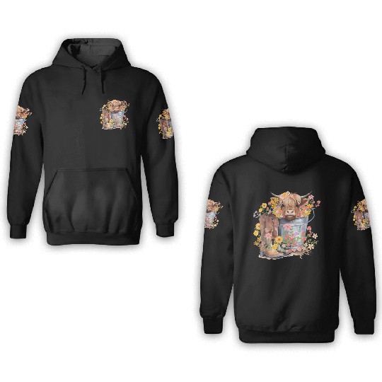 Highland Cow flowers Christmas 3D Hoodies