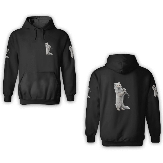 Arctic Fox Playing Clarinet Realistic 3D Hoodies