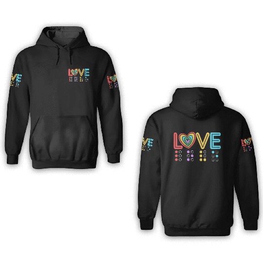 Retro Braille Rainbow Heart Braille Love 3D Hoodies