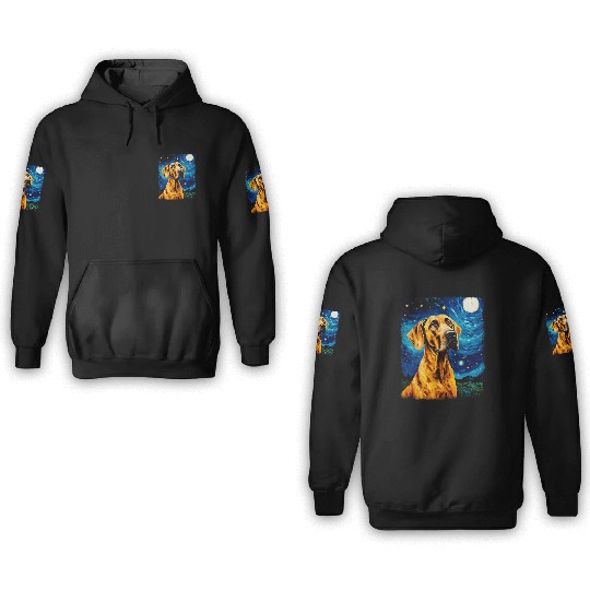 Great Dane Dog Starry Night Painting 3D Hoodies