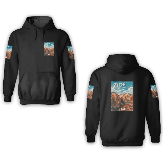 Vintage Travel Zion National Park Utah Landscape 3D Hoodies