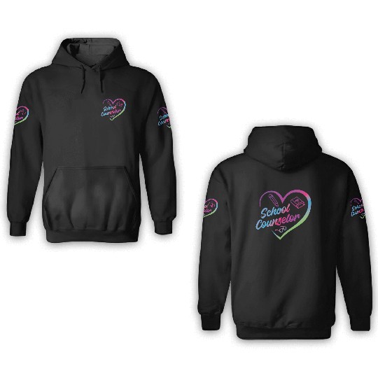 School Counselor Heart Watercolor 3D Hoodies